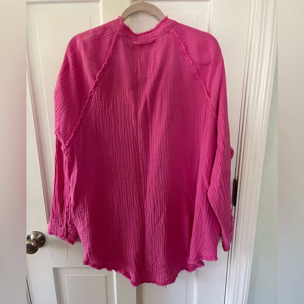🌟aerie Pink Oversized Cotton Gauze Button Down/Cover up Size Small - Picture 2 of 6
